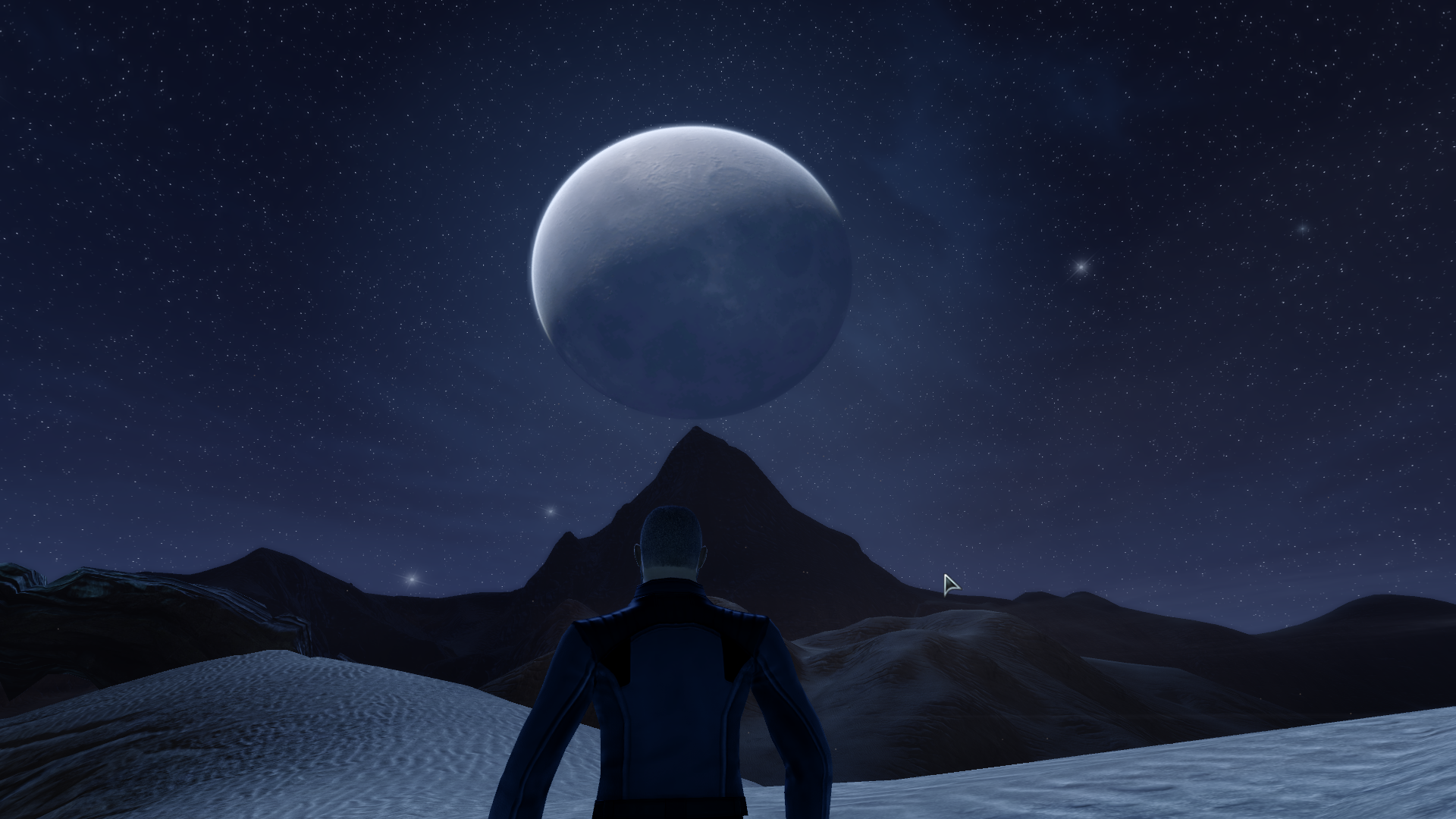 Man Watching Moon Rising Over Mountains
 Wallpapers