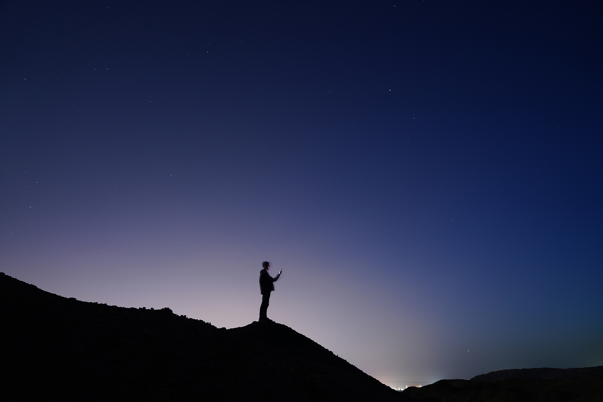 Man Watching Moon Rising Over Mountains
 Wallpapers