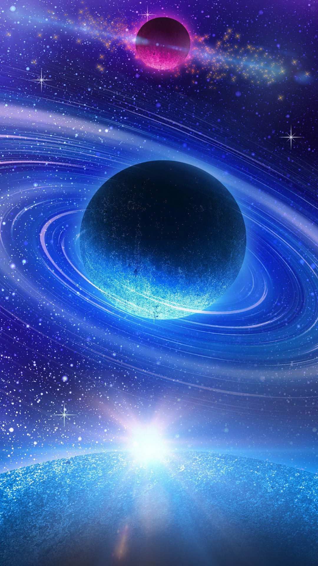 Planet Rising Over Galaxy
 Wallpapers