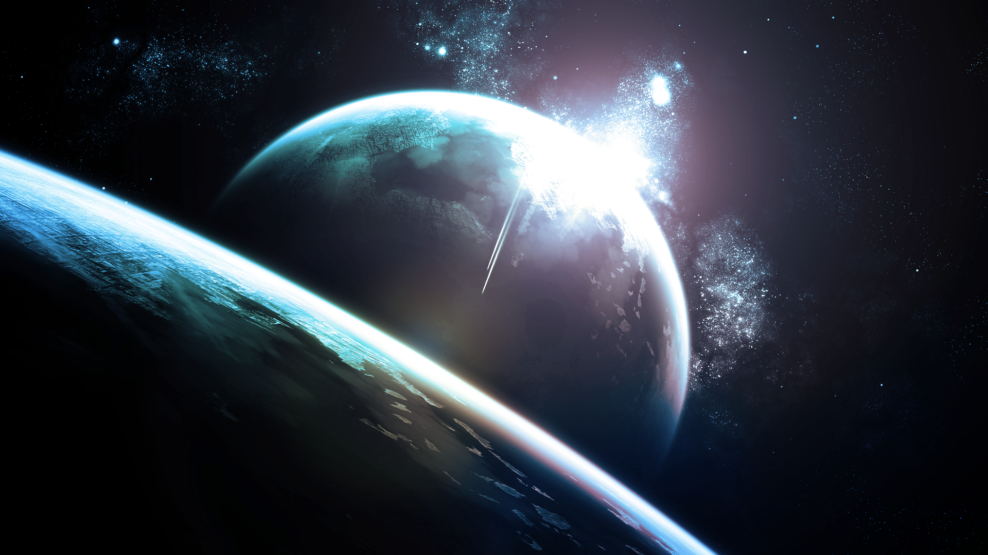 Planet Rising Over Galaxy
 Wallpapers