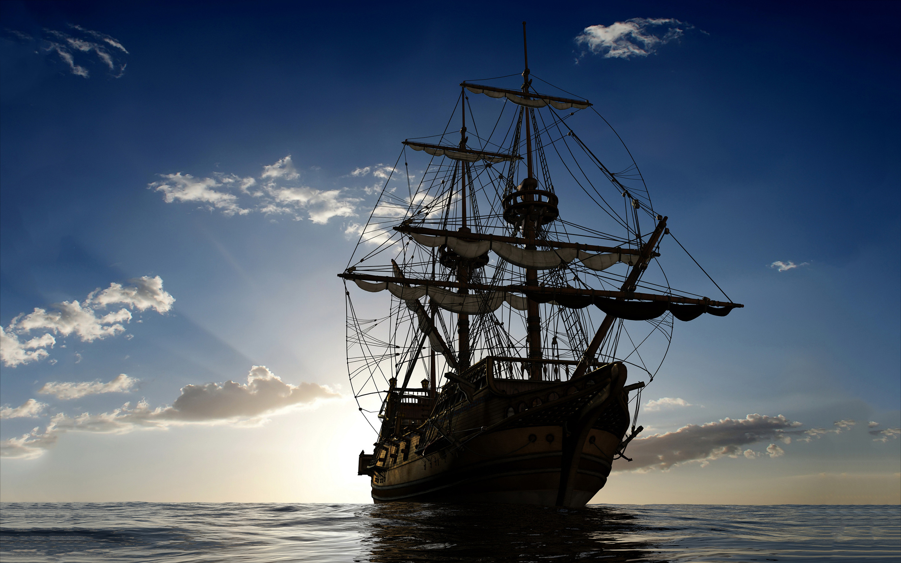 Sails Ship In Ocean
 Wallpapers