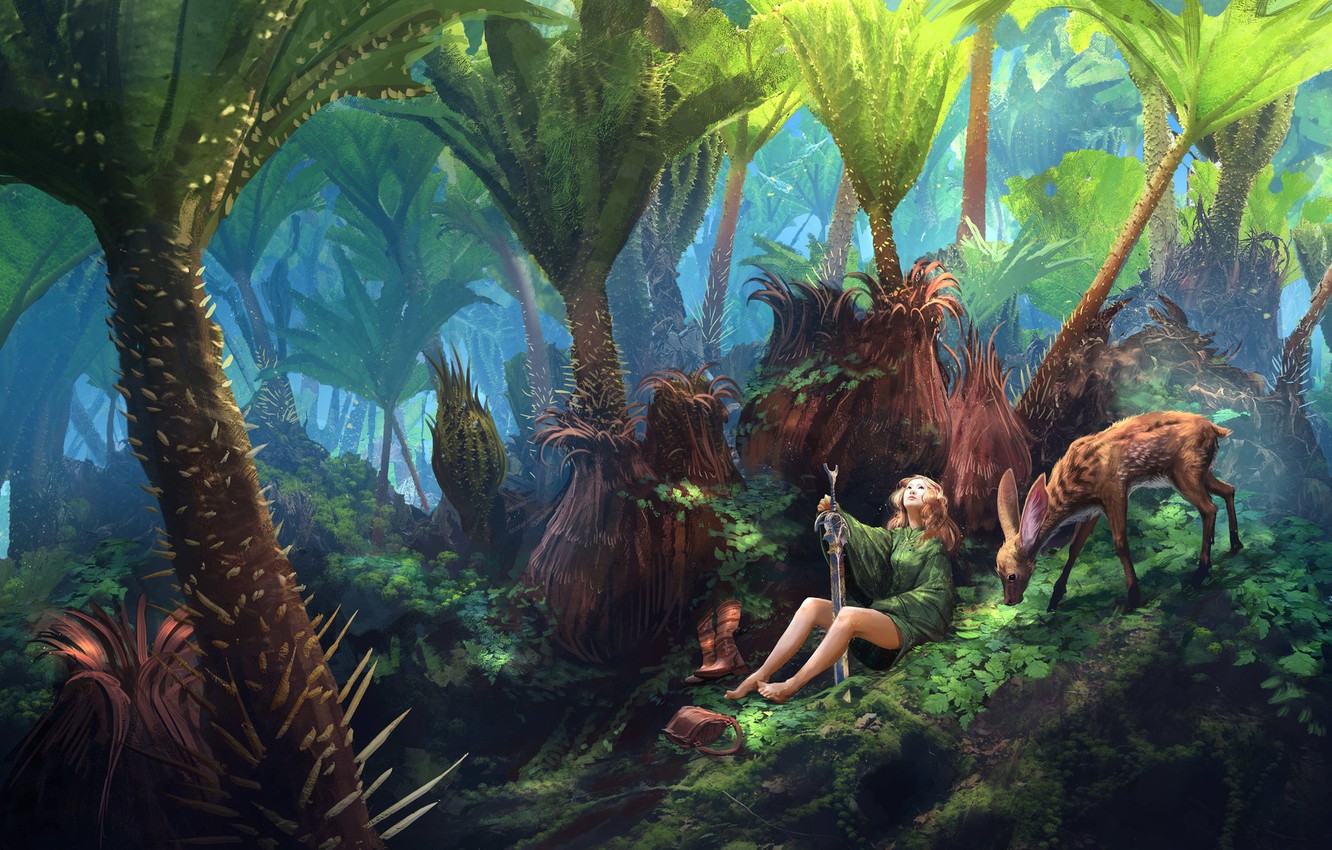 Warrior Girl In Forest
 Wallpapers
