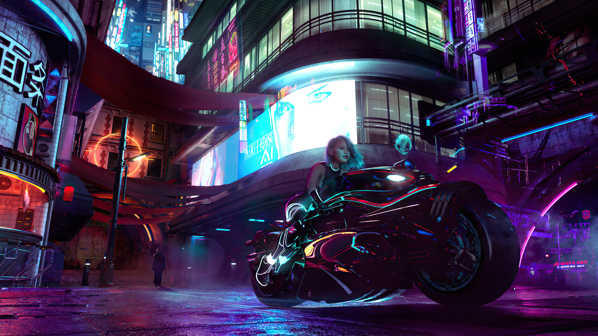 Woman In Cyberpunk City
 Wallpapers