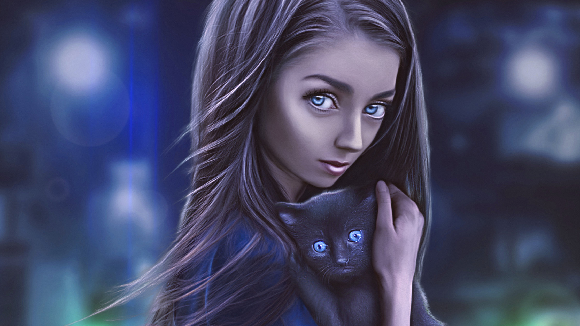 Women With Cat 4K Fantasy Art
 Wallpapers