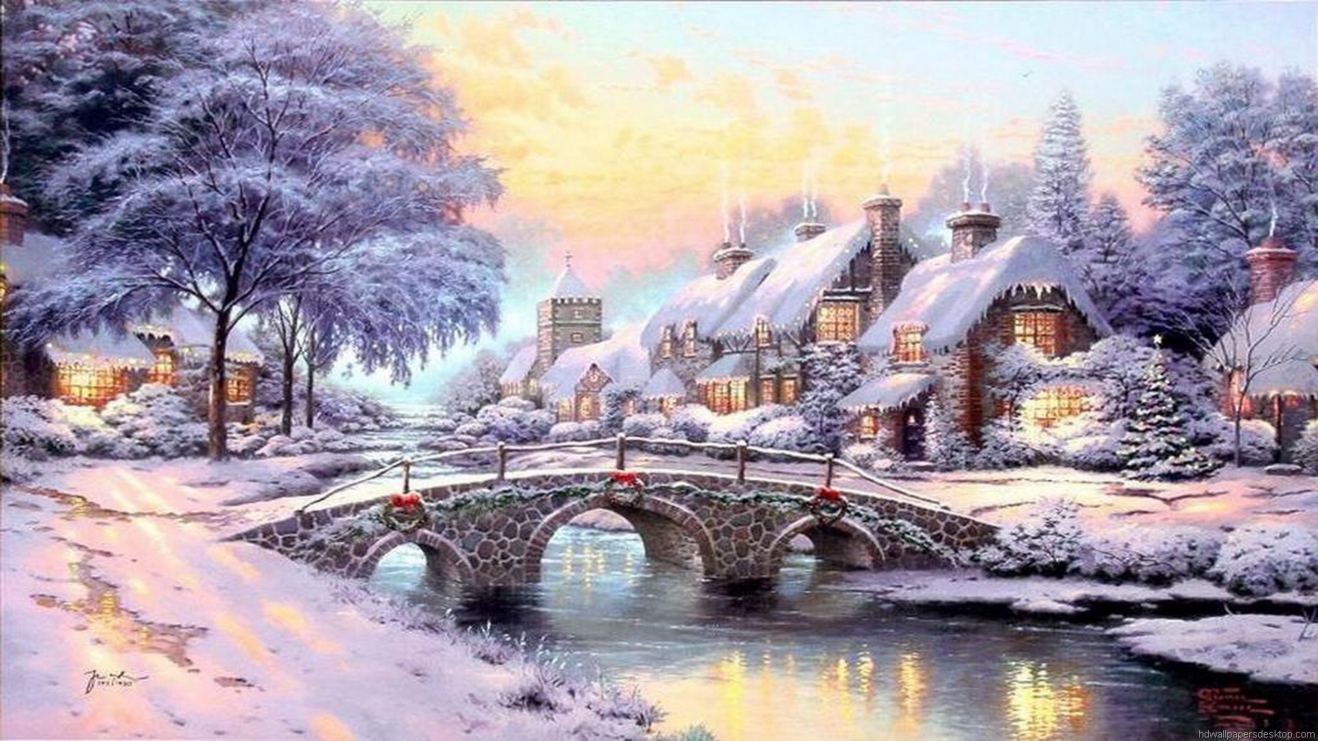 Christmas Thomas Kinkade Winter Wallpapers