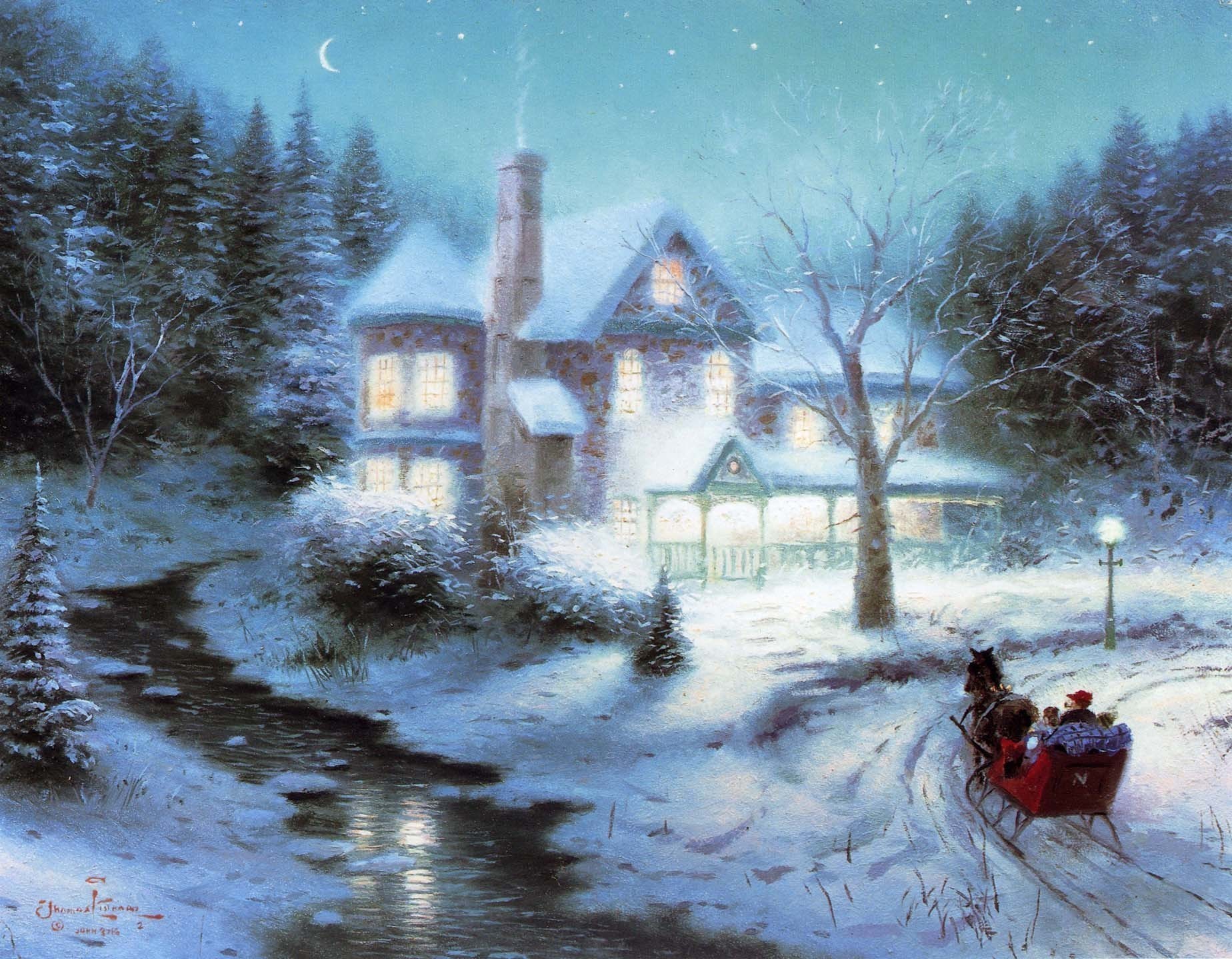 Christmas Thomas Kinkade Winter Wallpapers