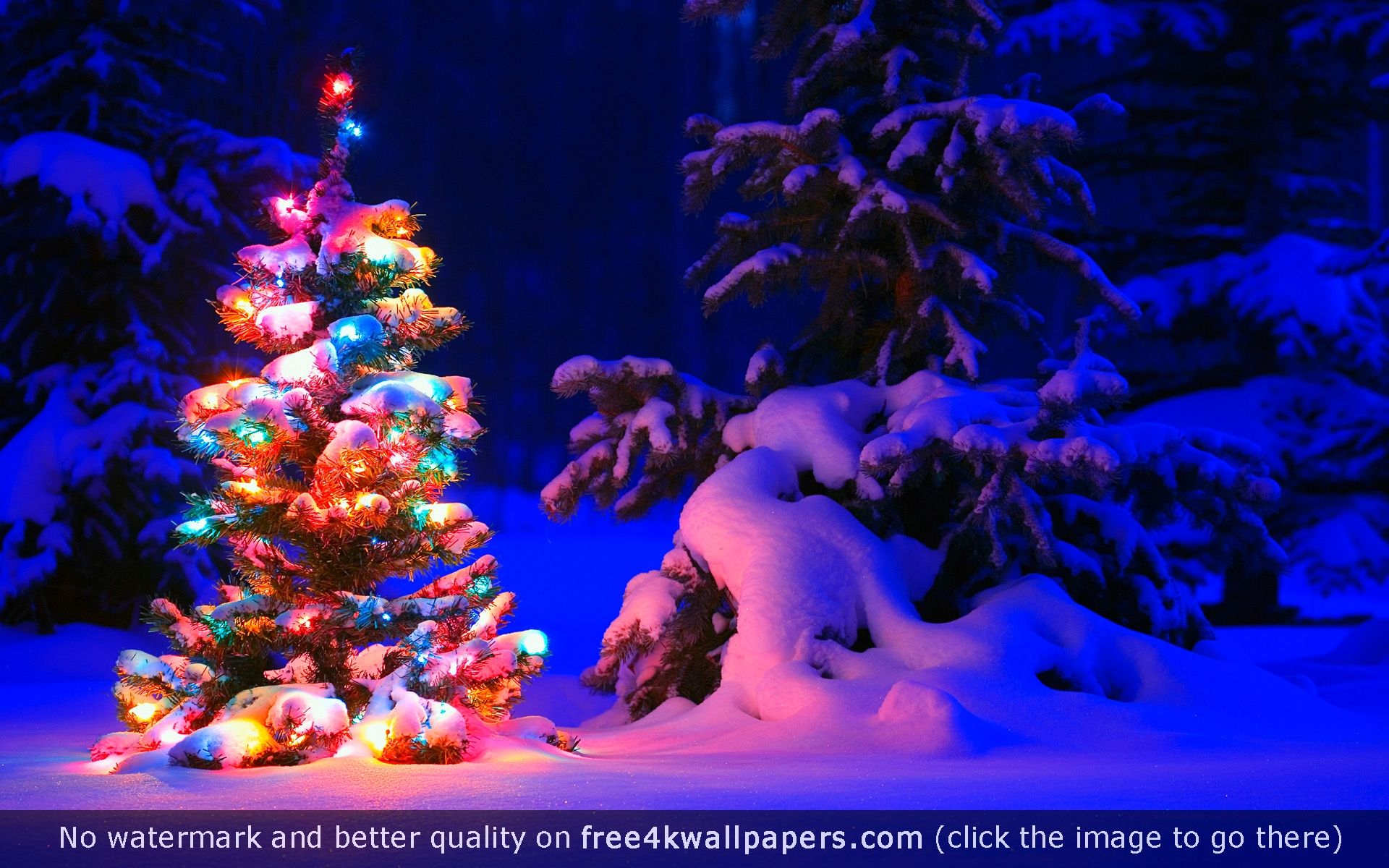 Christmas Tree With Snow And Lights Decoration Wallpapers