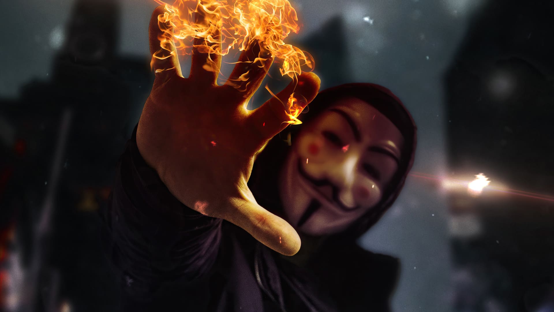 Anonymous With Orange Eyes Wallpapers