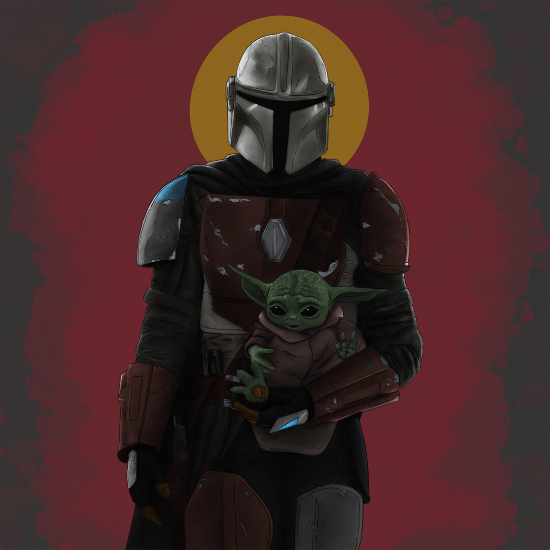 Baby Yoda And Mandalorian Fanart Wallpapers