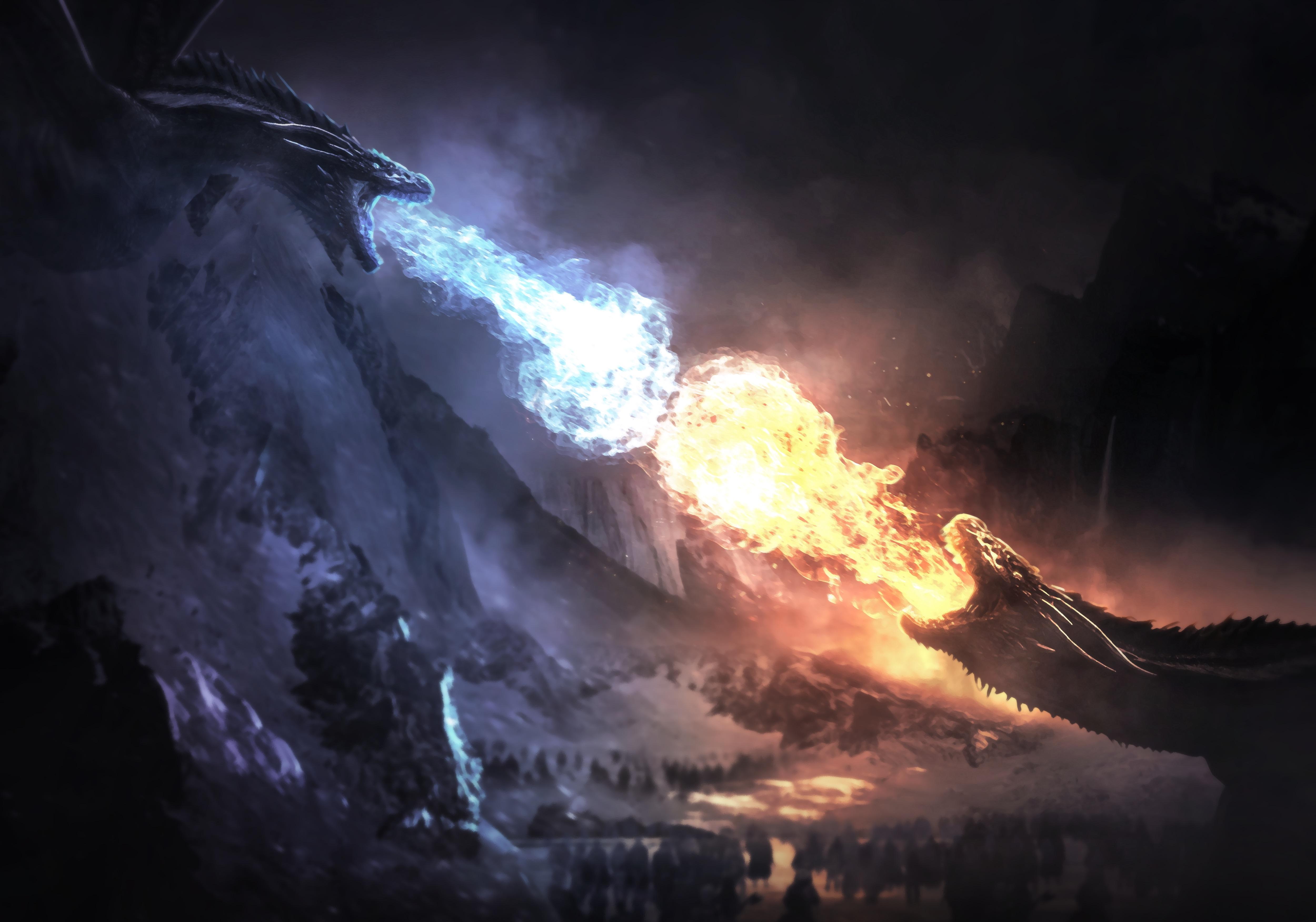 Battle Of Dragons Game Of Thrones 8 Art Wallpapers