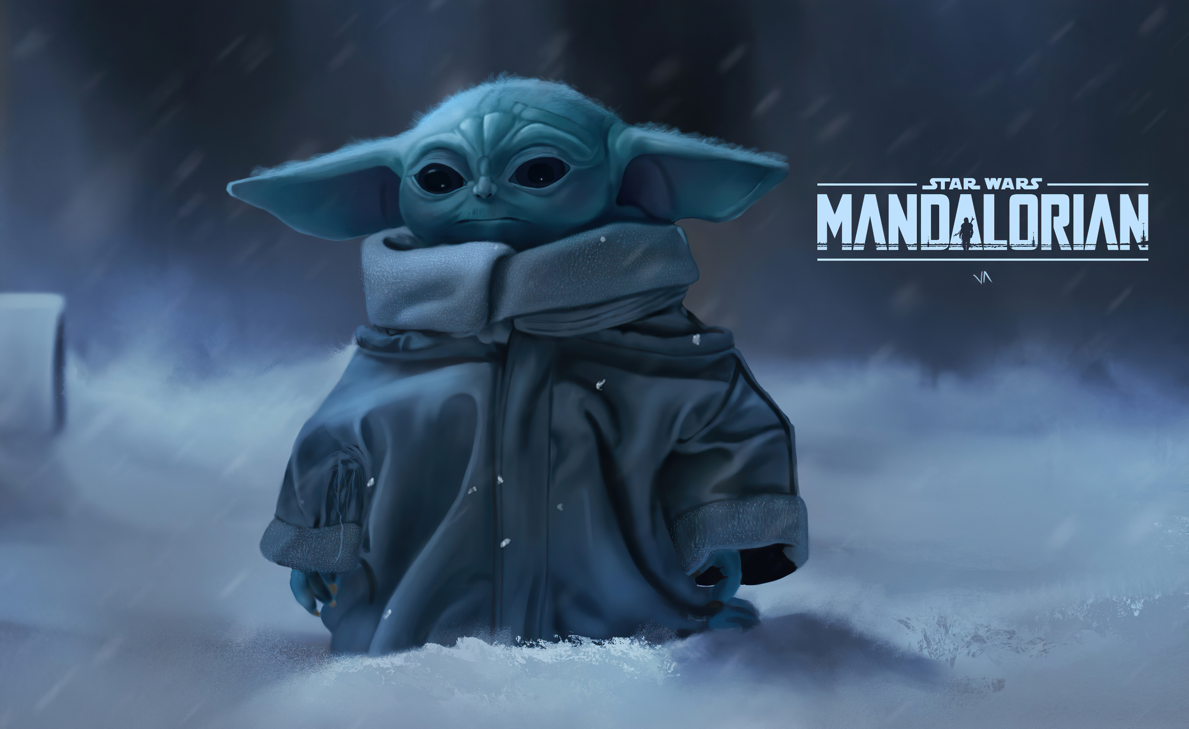 Mandalorian And Baby Yoda Art 4K Wallpapers