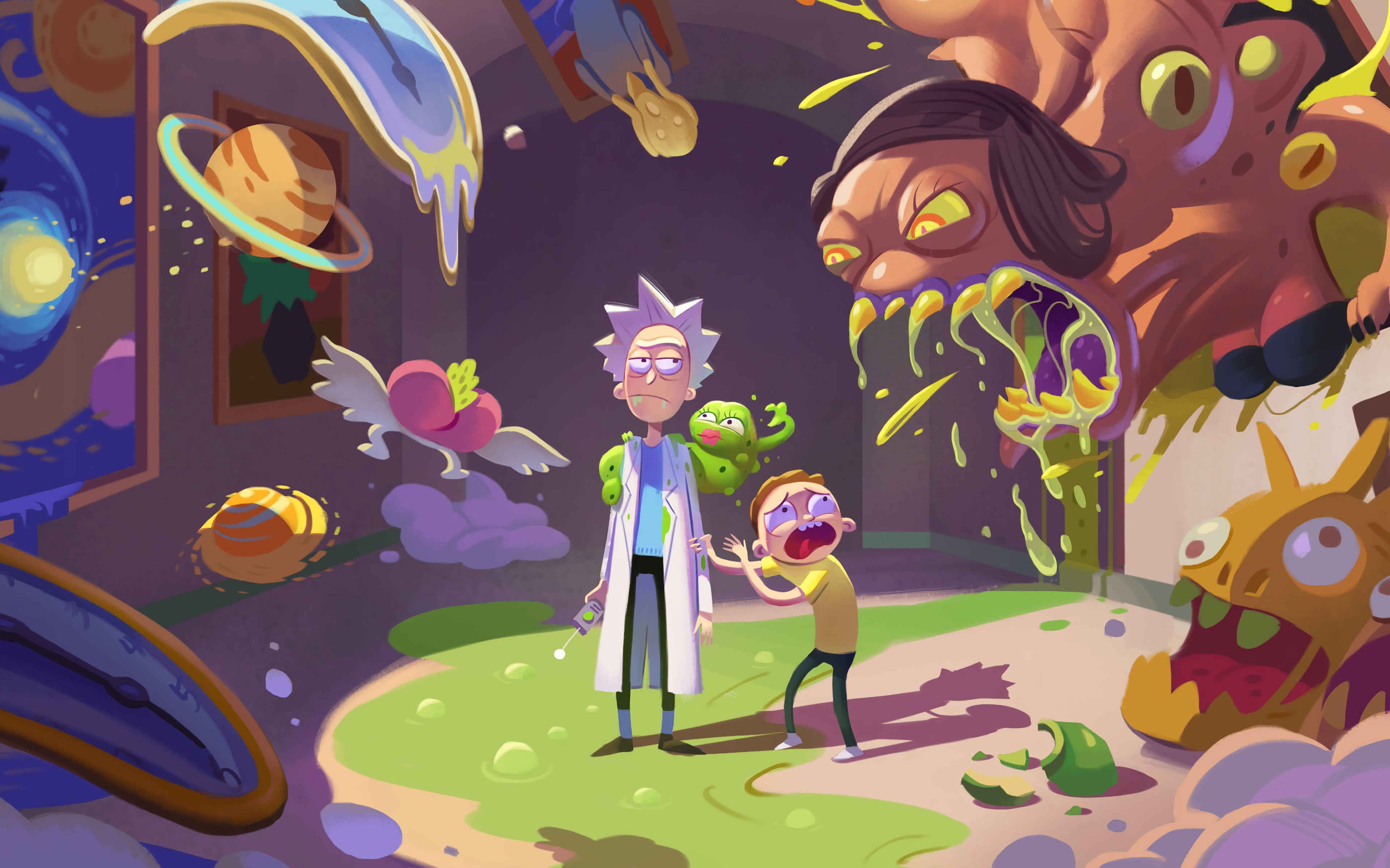 Rick And Morty Fighting With Aliens Wallpapers