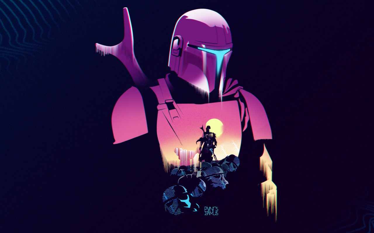 The Mandalorian Retrowave Minimalist Wallpapers