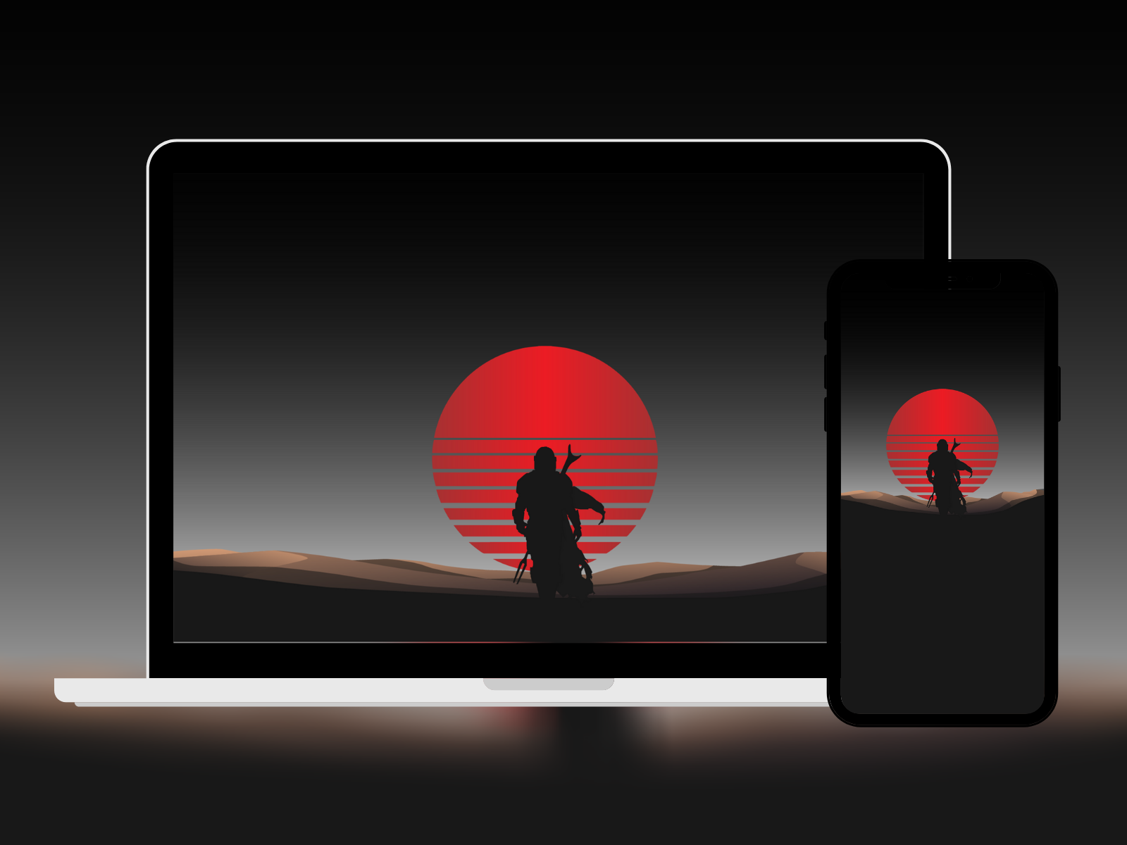 The Mandalorian Retrowave Minimalist Wallpapers