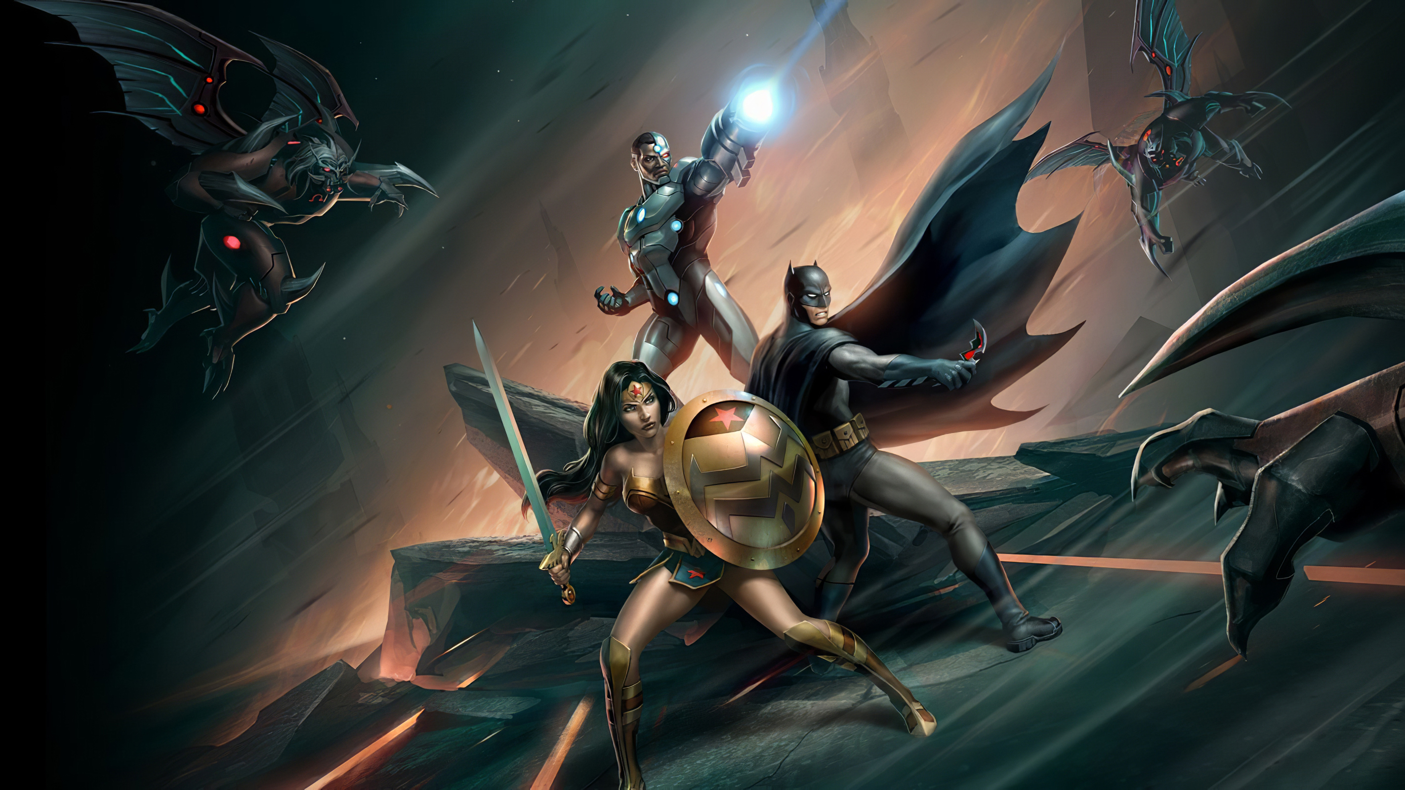 Aquaman, Batman, Cyborg And Wonder Woment Art Wallpapers