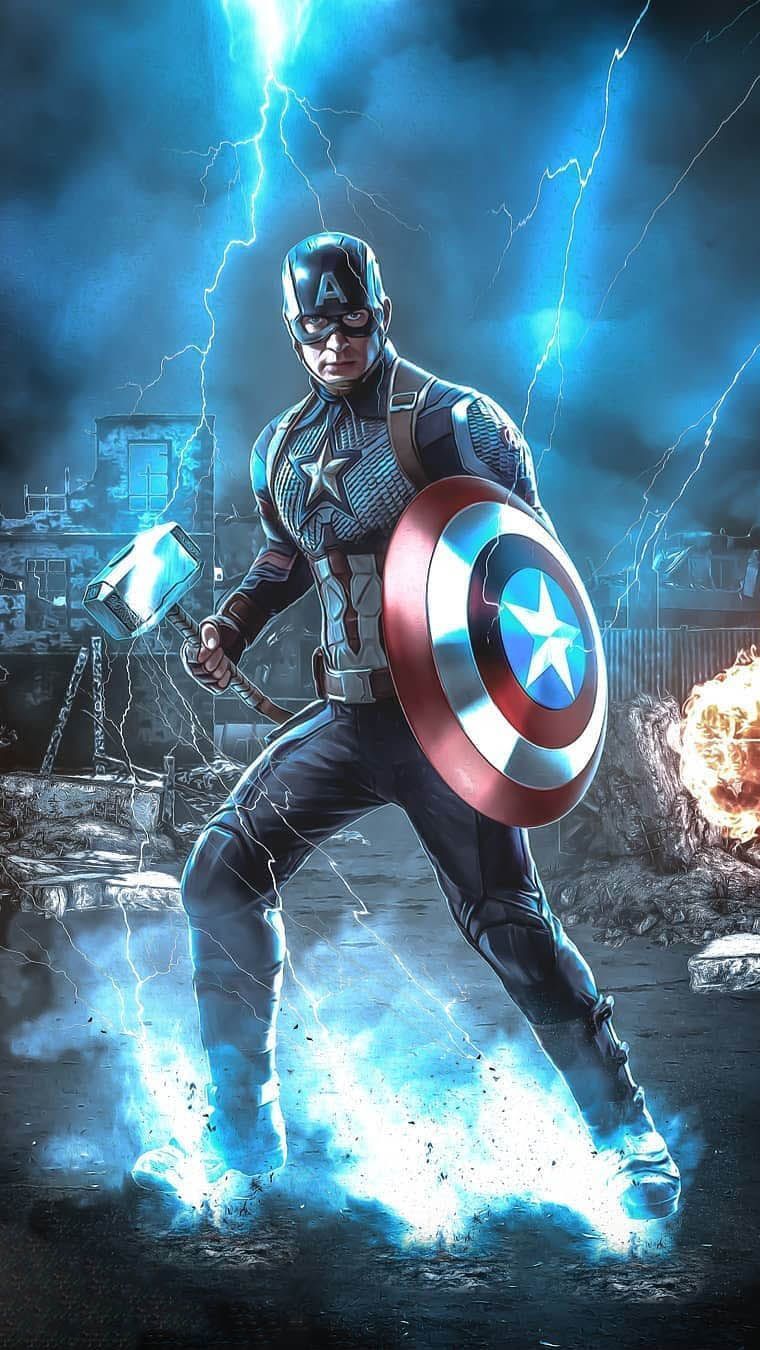 Captain America Holding Thor'S Hammer Wallpapers