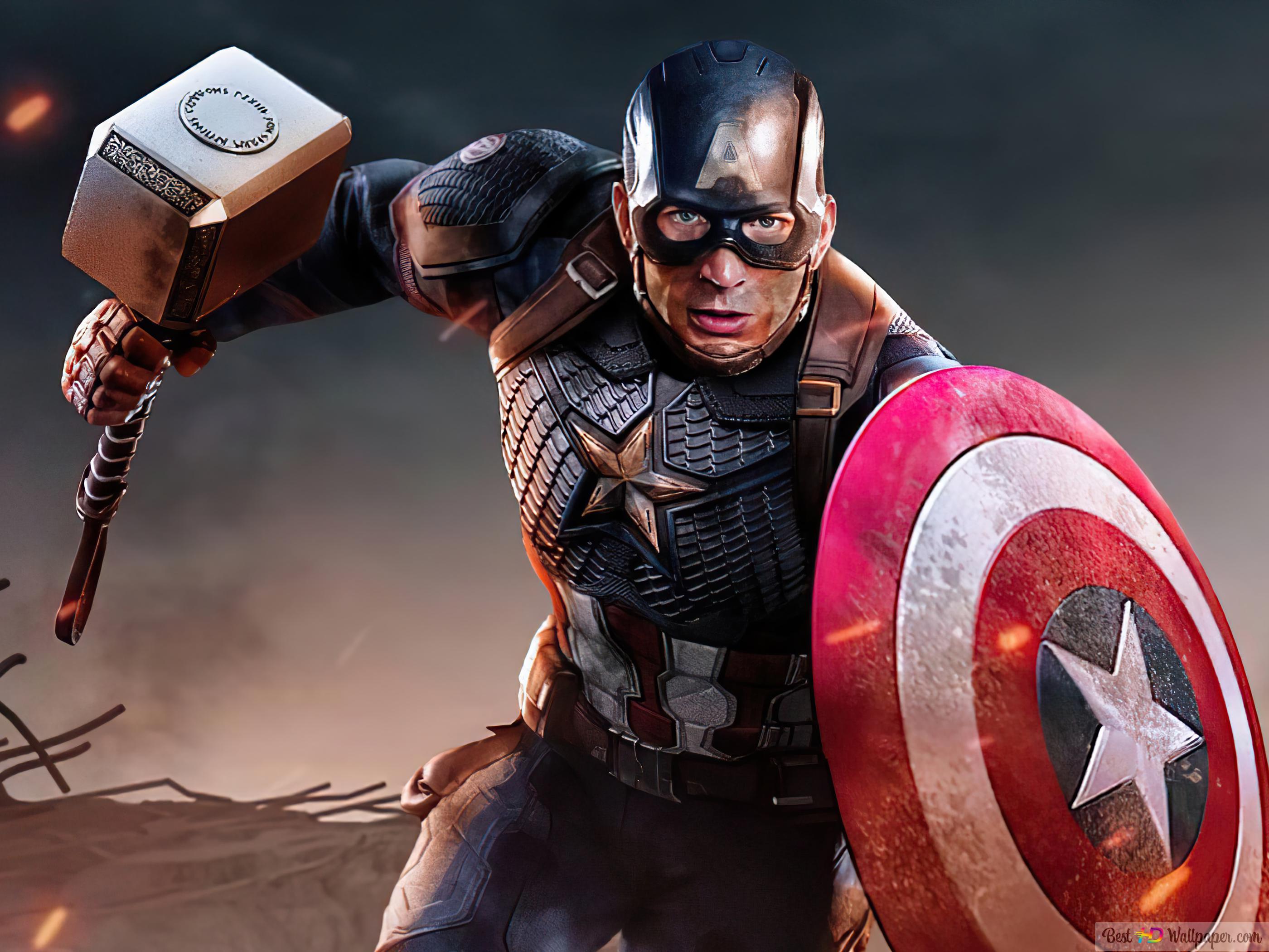 Captain America Holding Thor'S Hammer Wallpapers