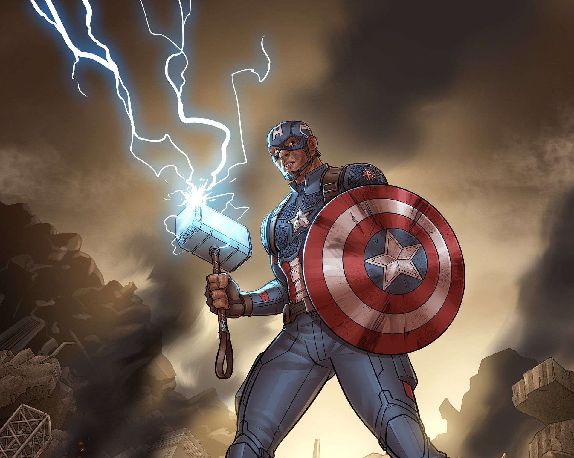 Captain America Holding Thor'S Hammer Wallpapers