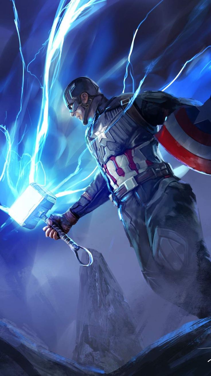 Captain America Holding Thor'S Hammer Wallpapers