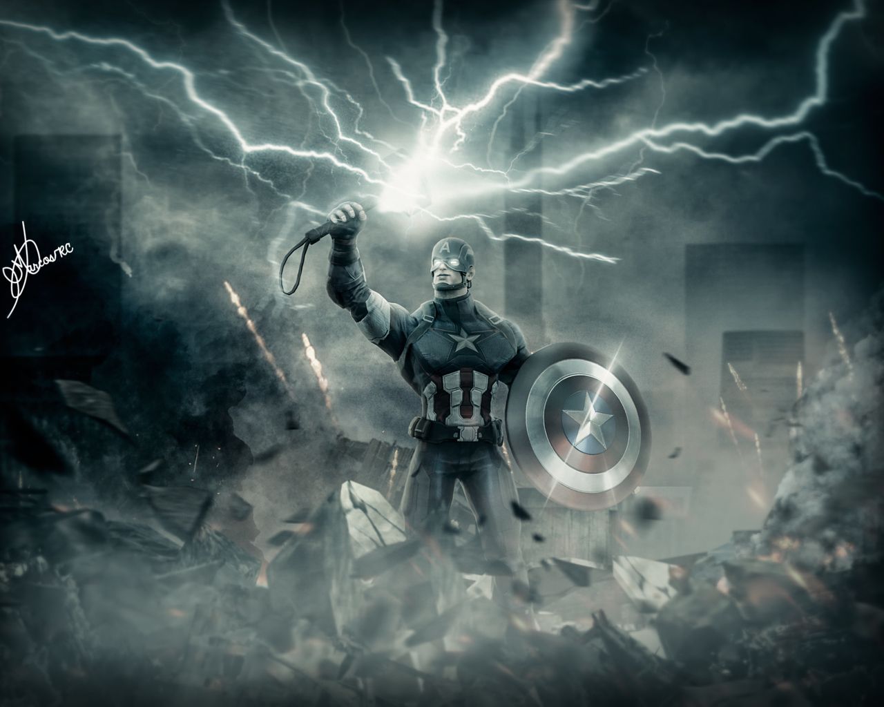 Captain America Holding Thor'S Hammer Wallpapers