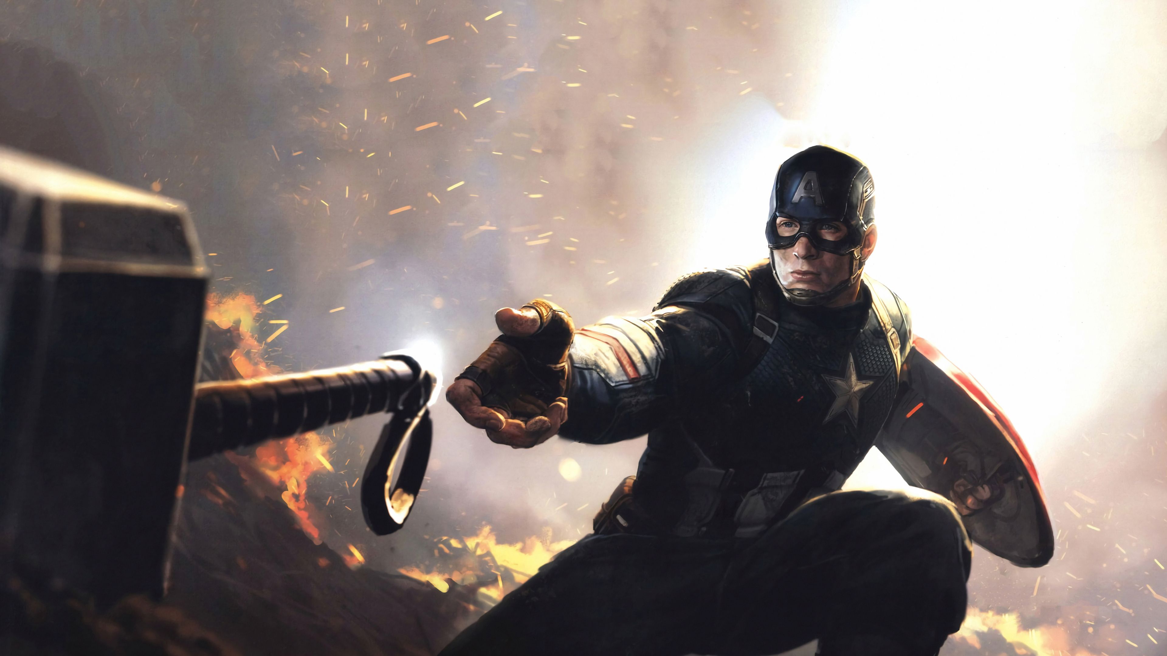 Captain America Holding Thor'S Hammer Wallpapers