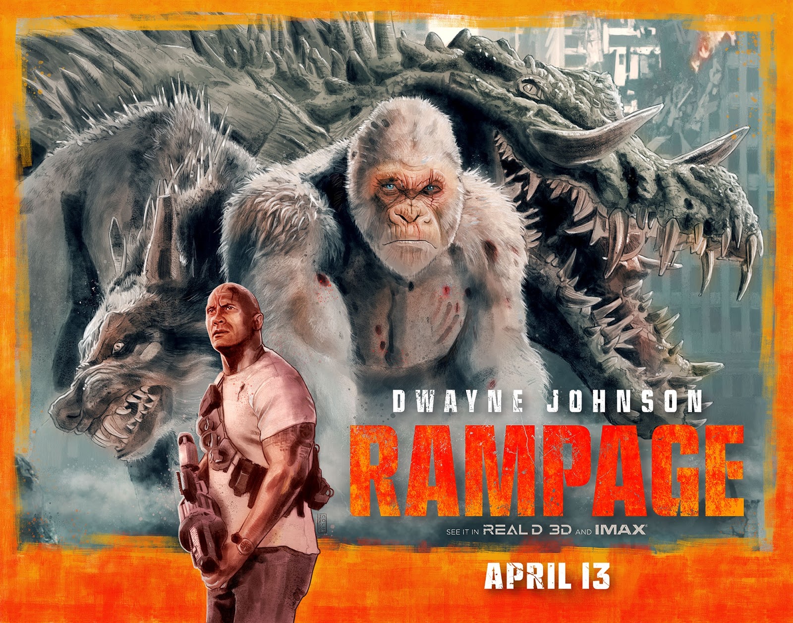 Rampage Dwayne Johnson, George The Giant Gorilla And Dinosaur Wallpapers