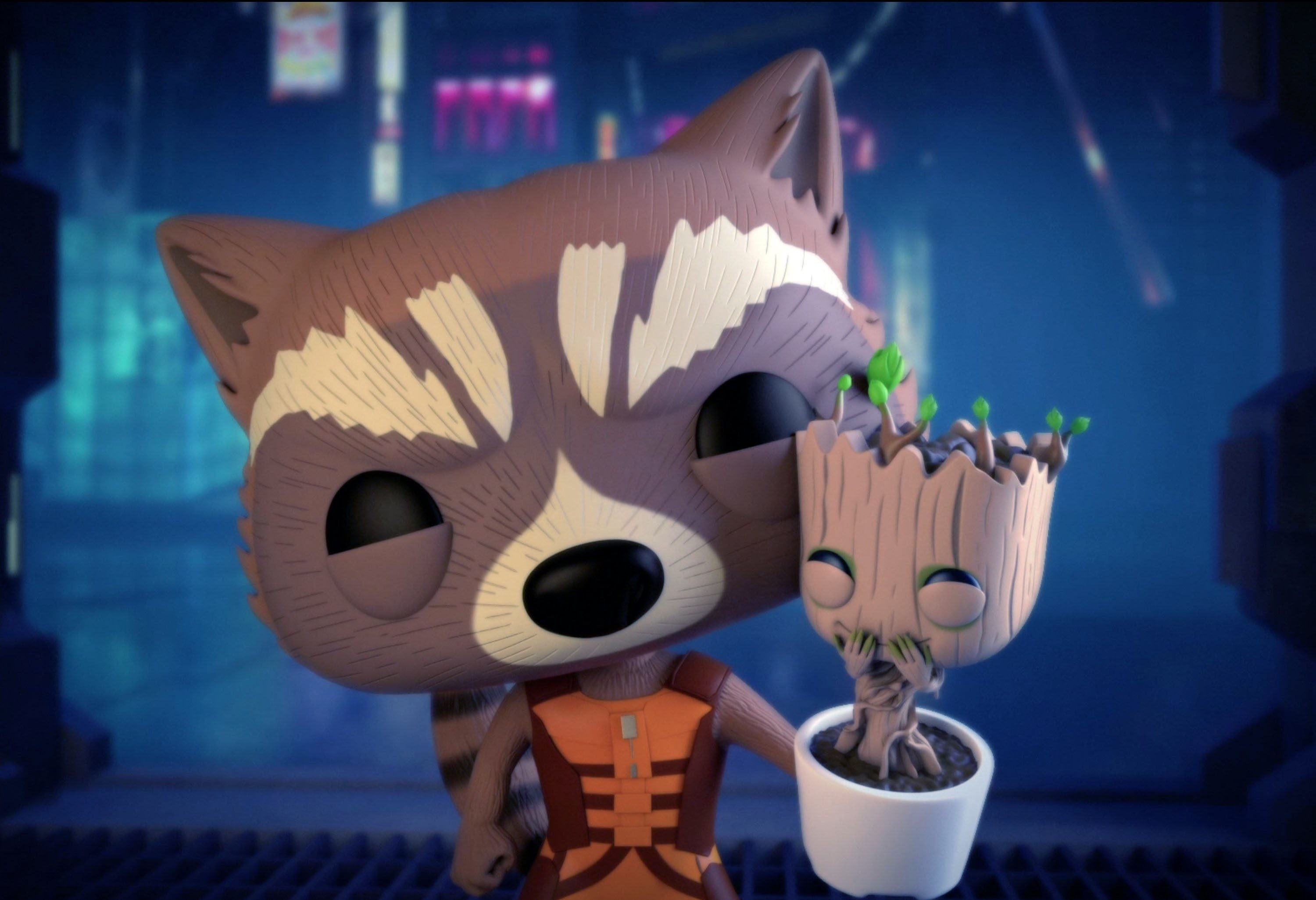 Rocket And Baby Groot Bait And Switch Wallpapers