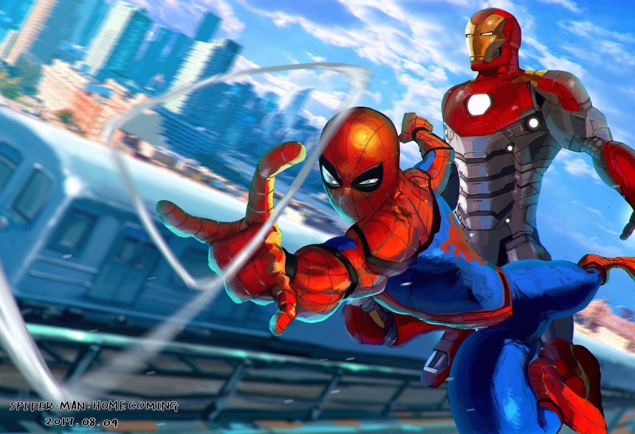 Spiderman And Iron Man Artwork Wallpapers