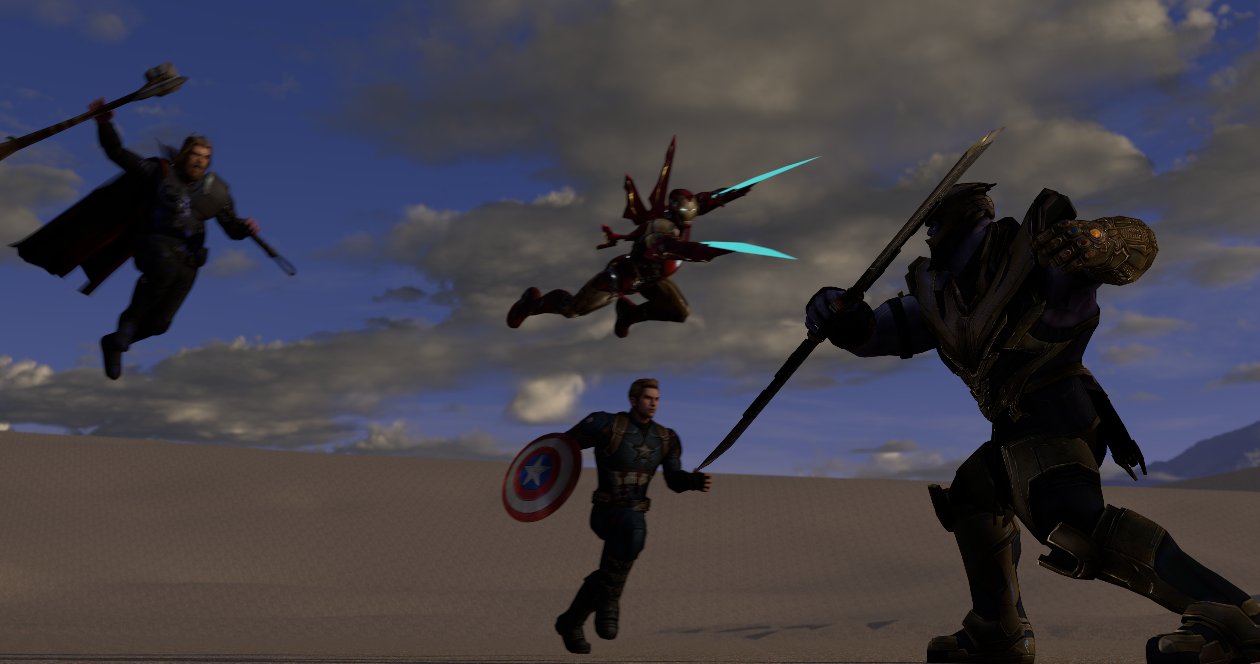 Thanos Against Captain America Iron Man And Thor Wallpapers