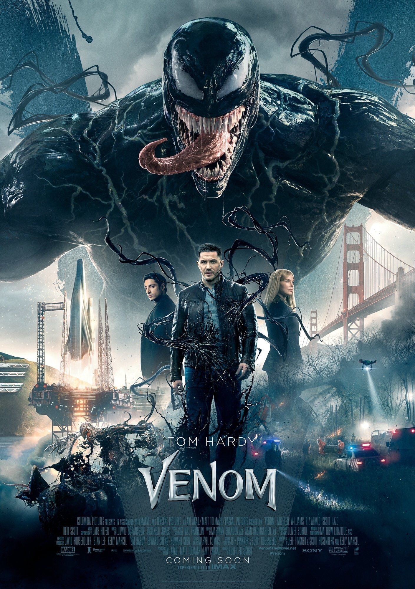 Venom (2018) Promotional Art With Riz Ahmed, Tom Hardy And Michelle Williams Wallpapers