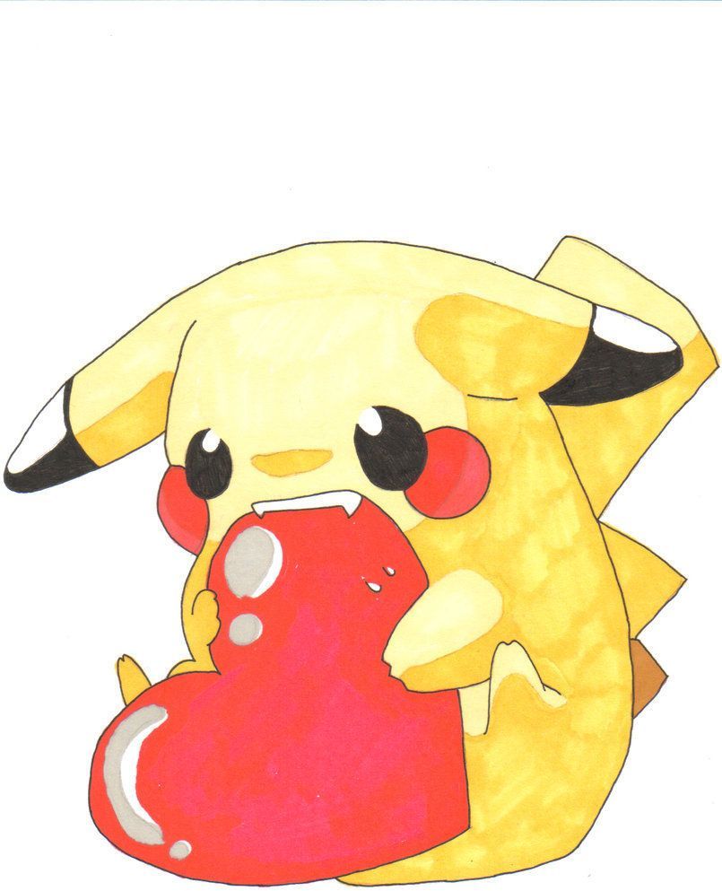 Cute Pikachu Eating A Heart Wallpapers