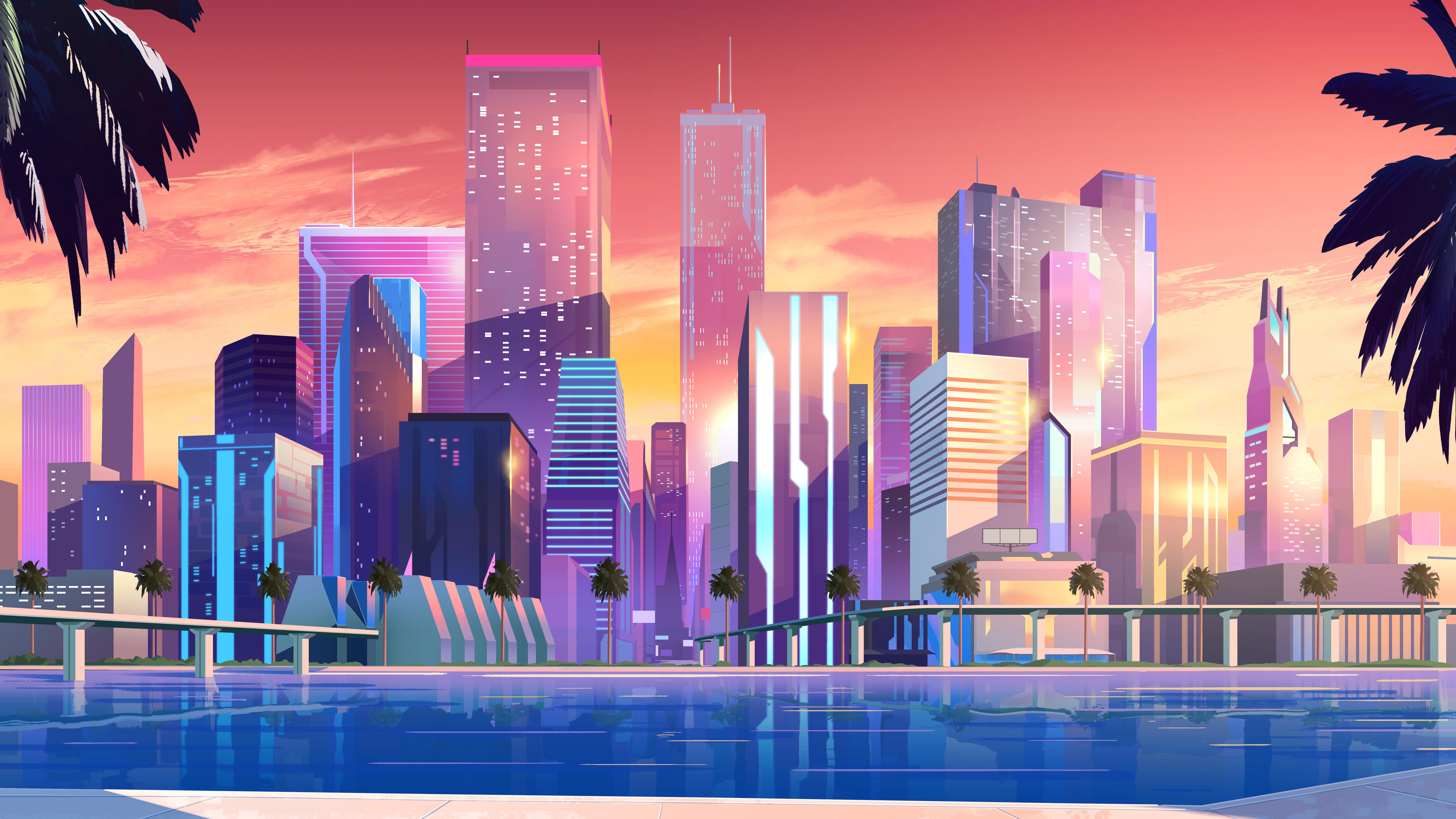 Retro Neon City Wallpapers