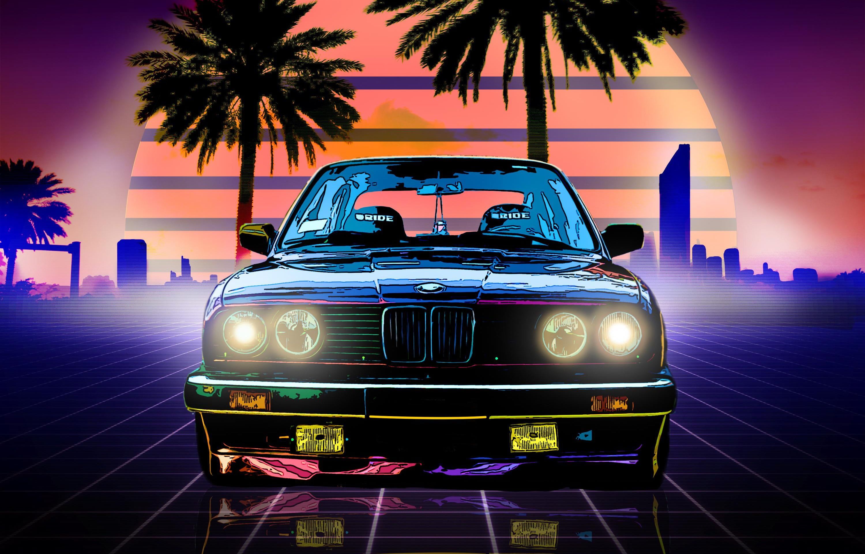 80S Neon Palm Trees Wallpapers