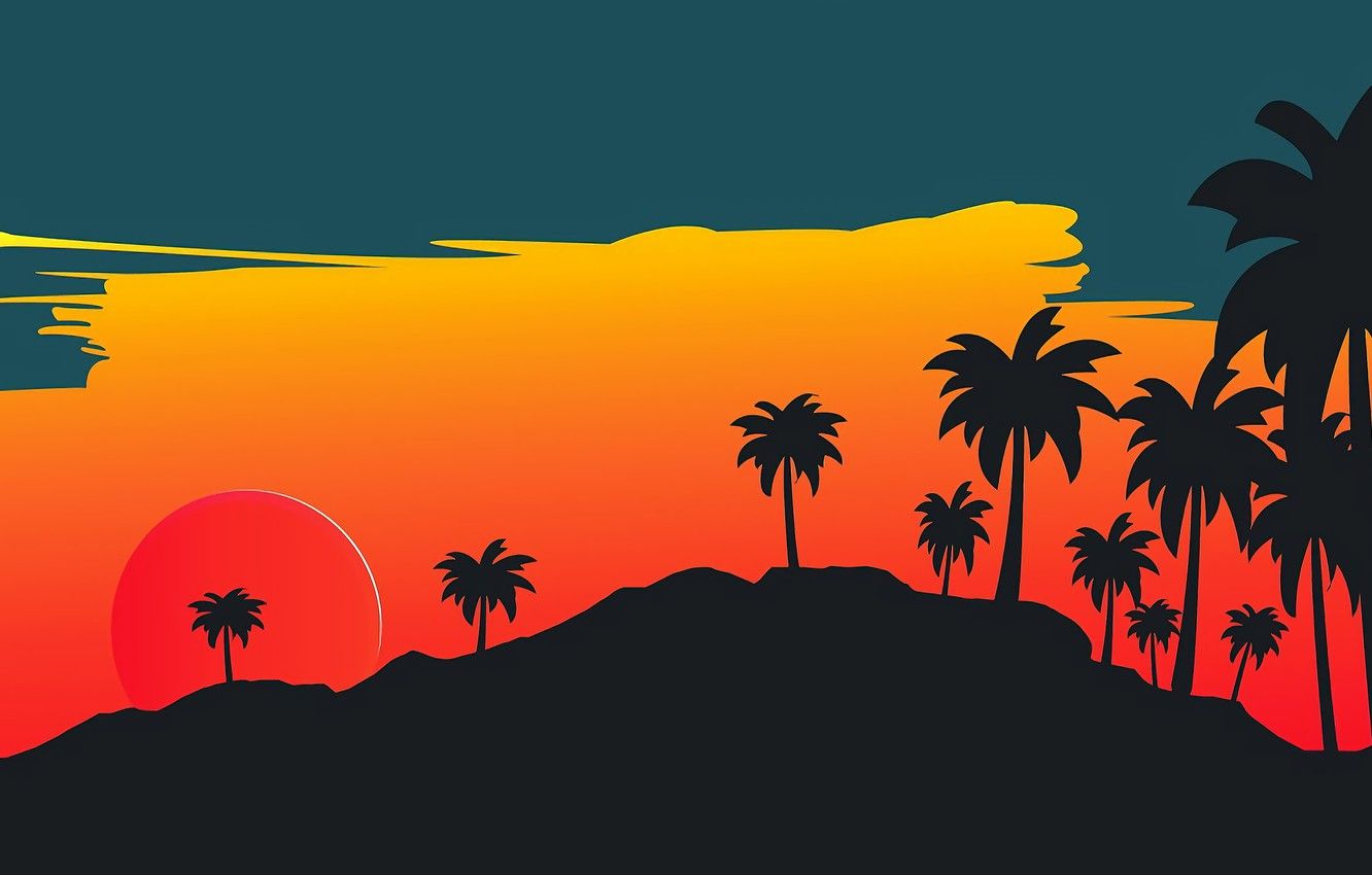 80S Neon Palm Trees Wallpapers