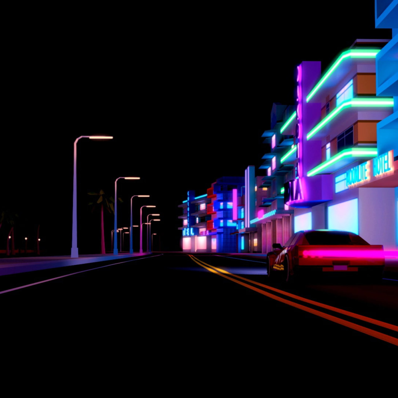 80S Neon Road Wallpapers