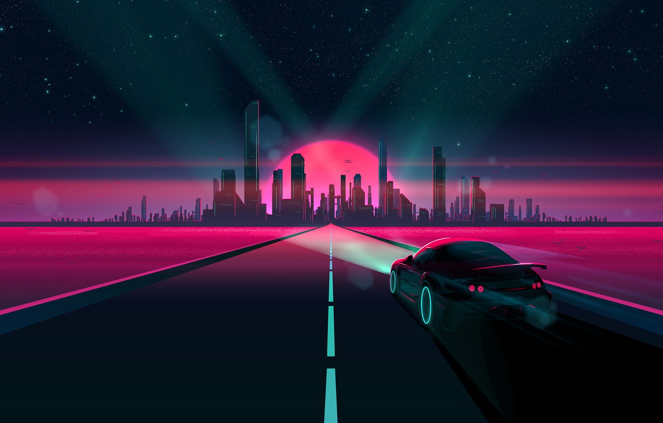 80S Neon Road Wallpapers