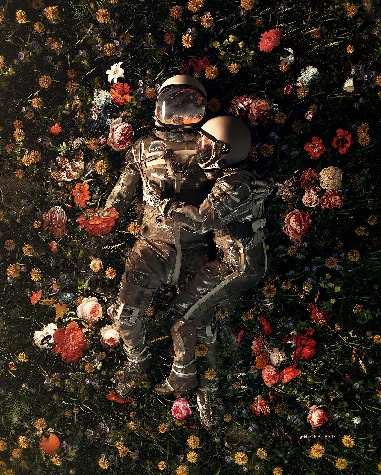 Astronaut Flowers Painting Wallpapers