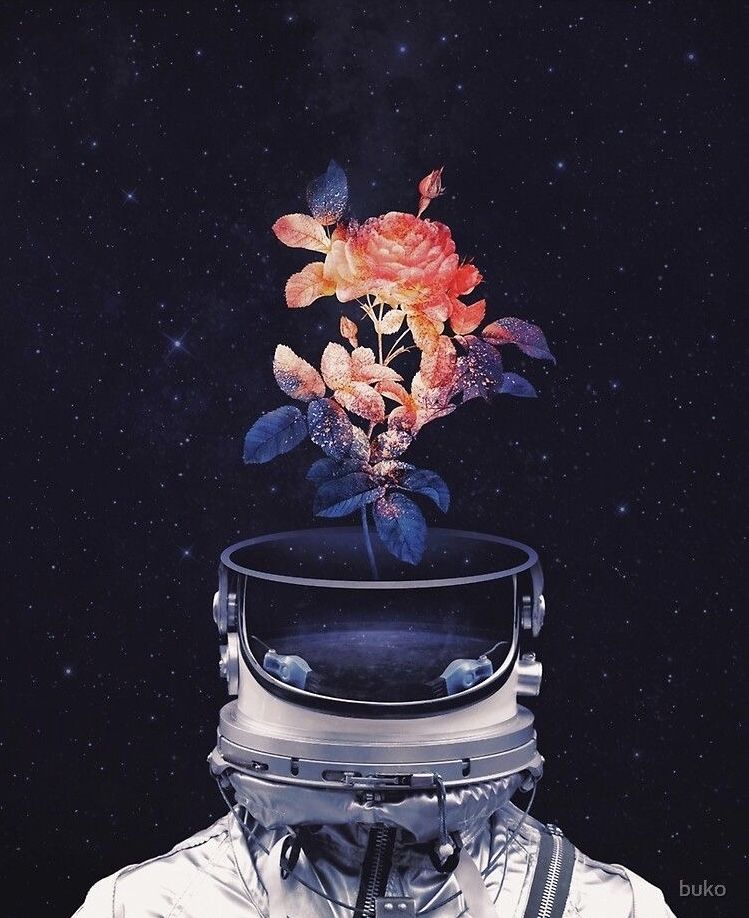 Astronaut Flowers Painting Wallpapers