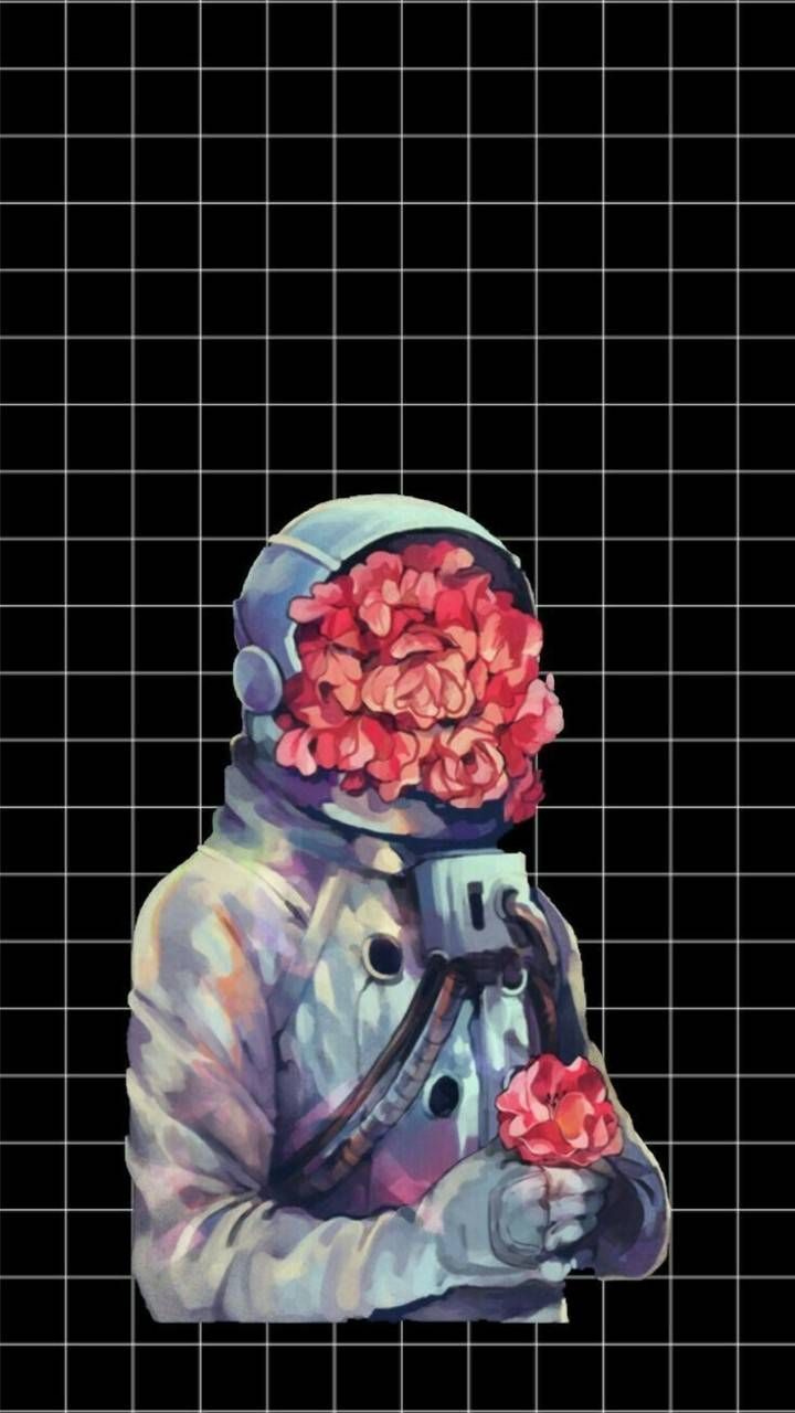 Astronaut Flowers Painting Wallpapers