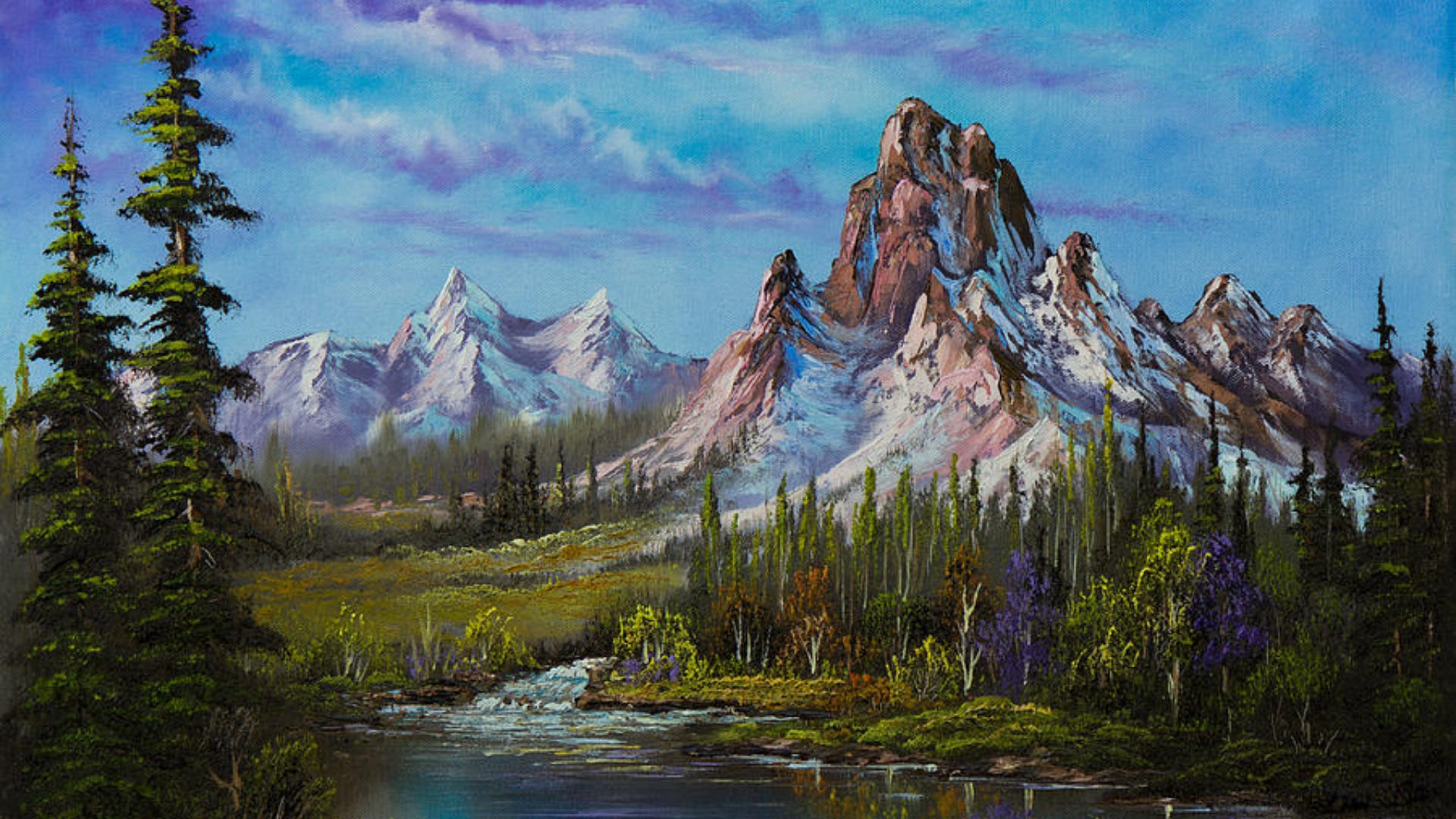 Картина боб. Bob Ross художник. Американский художник пейзажист Боб Росс. Пейзаж Боба Росса. Горный пейзаж Боб Росс.