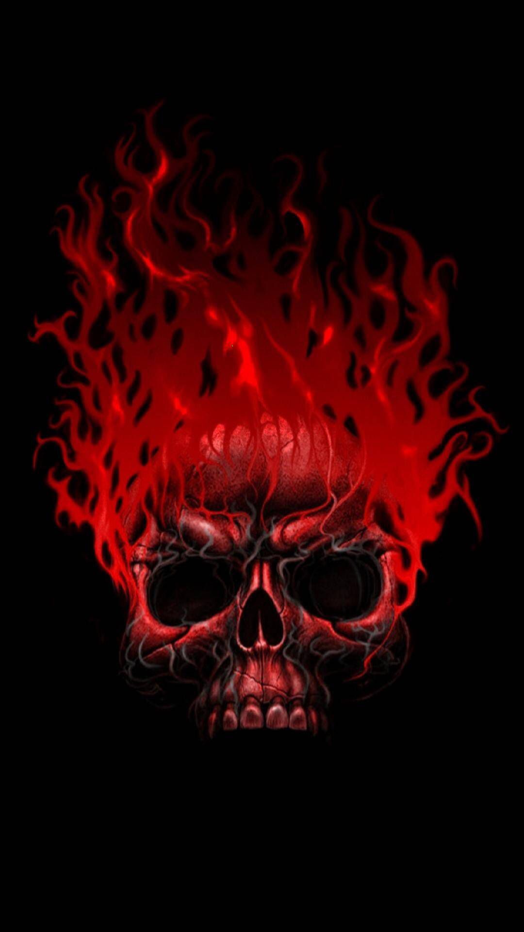 Cool Skulls On Red Fire Wallpapers