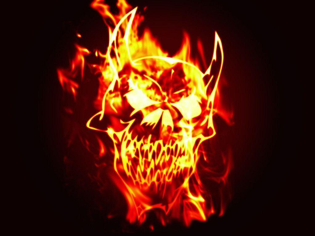 Cool Skulls On Red Fire Wallpapers