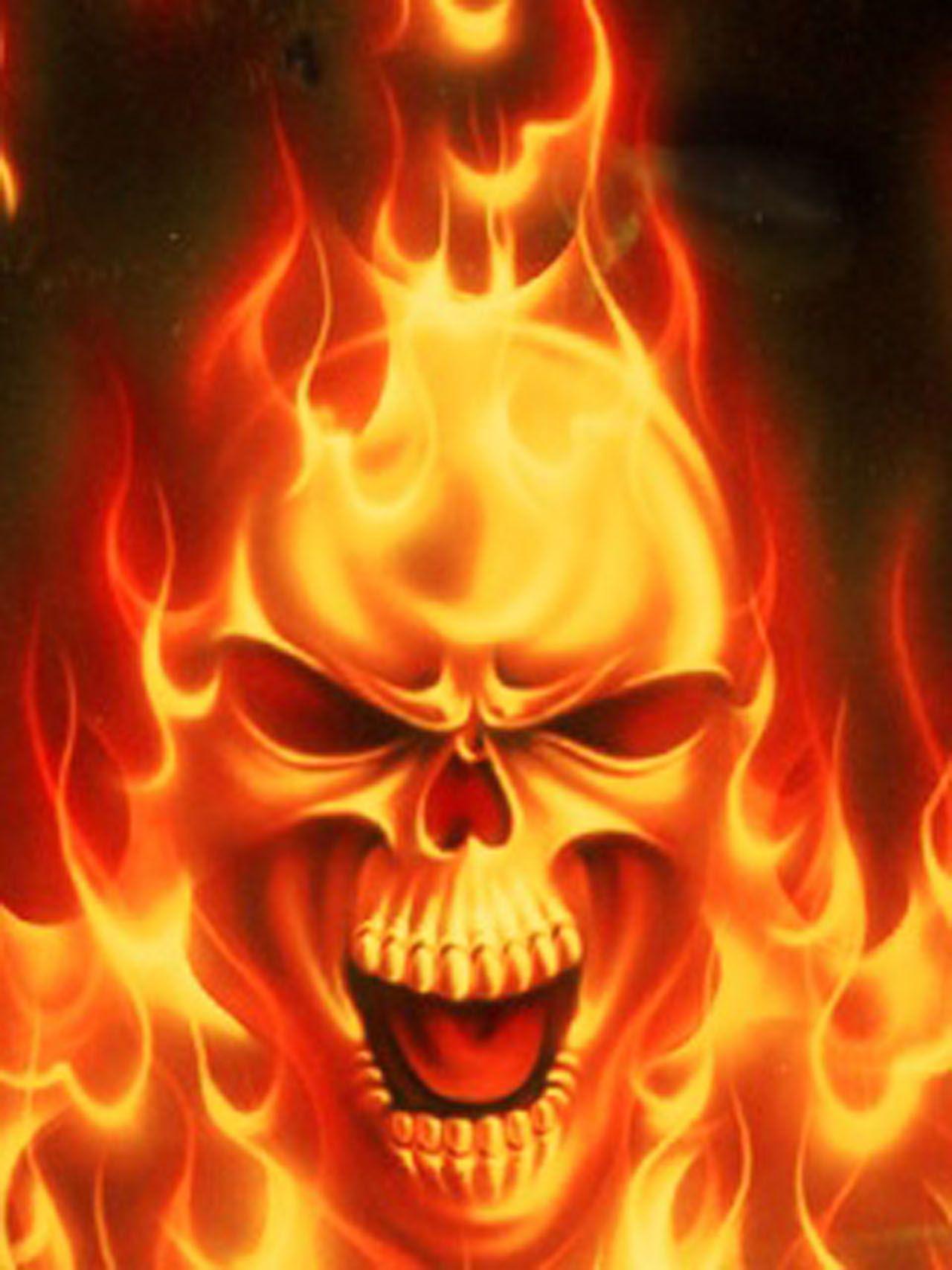 Cool Skulls On Red Fire Wallpapers