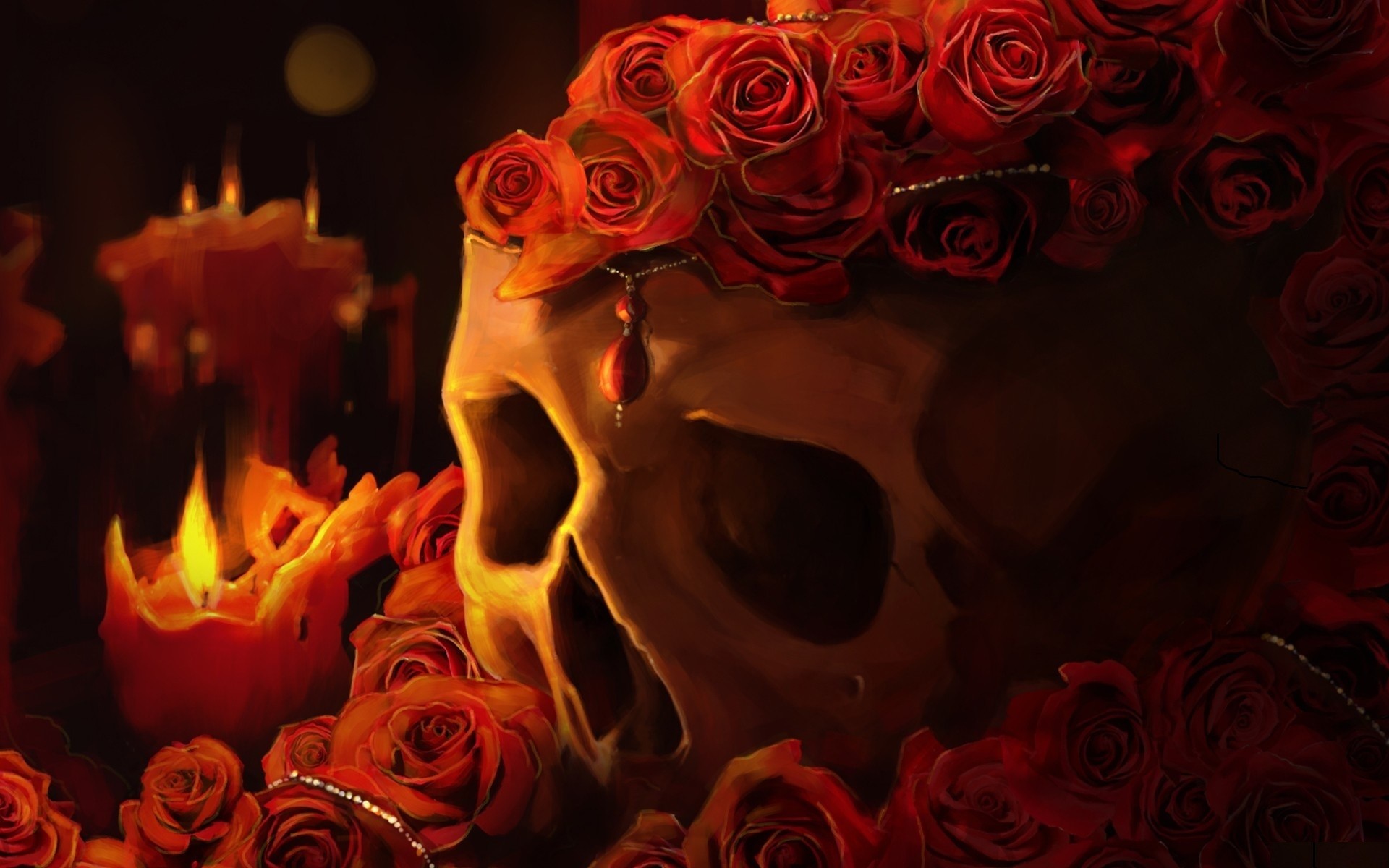 Cool Skulls On Red Fire Wallpapers