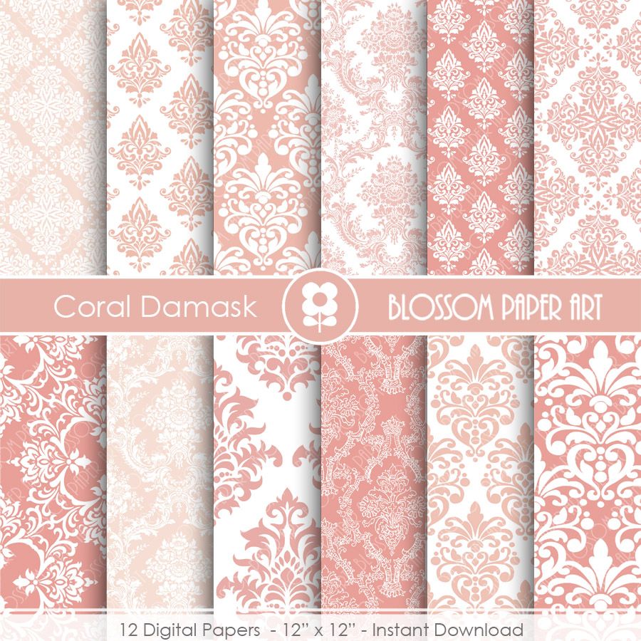 Coral Damask Wallpapers