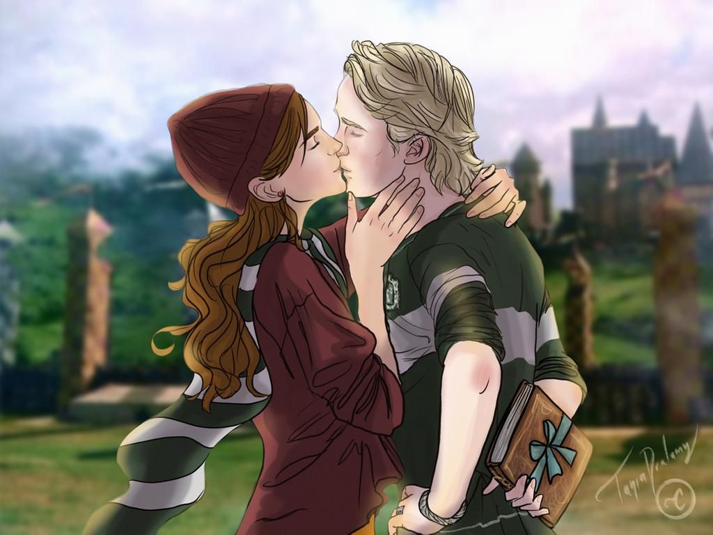 Draco Kissing Hermione By The Wall Wallpapers