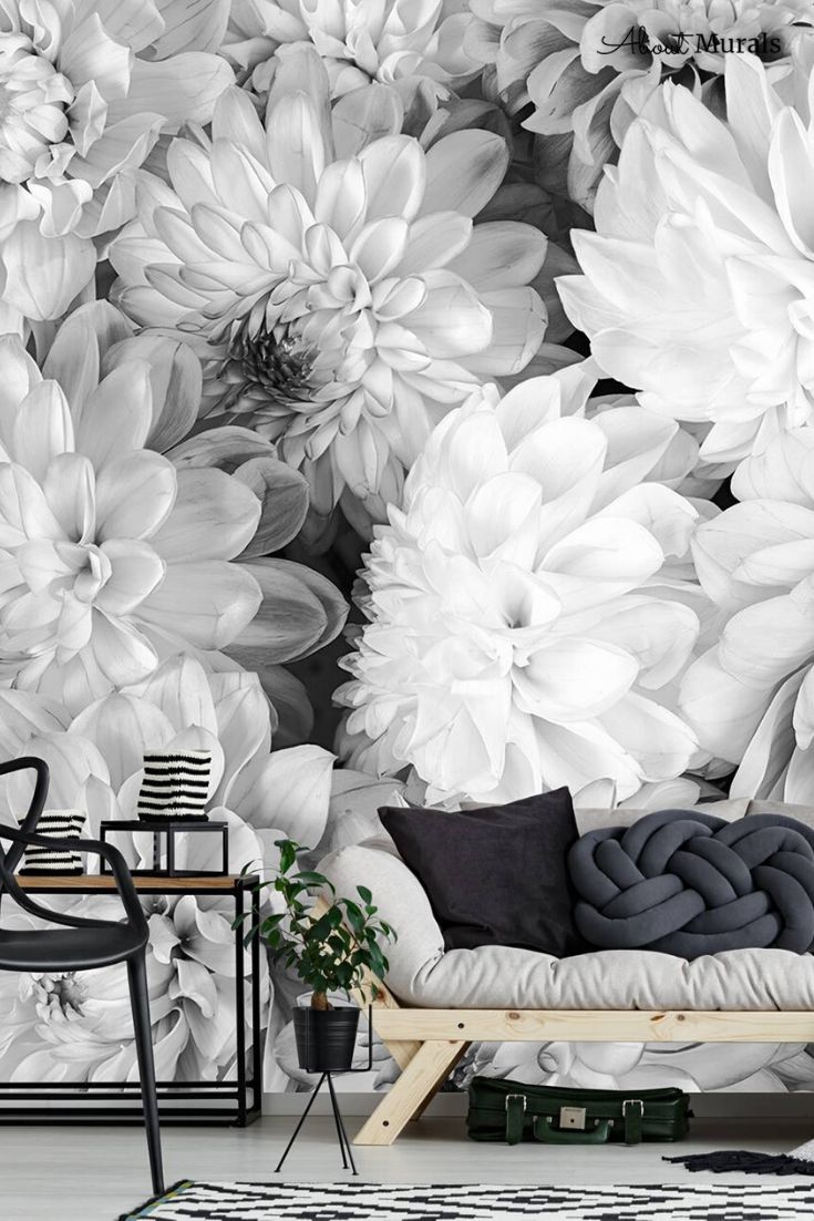 Large Black And White Floral Wallpapers