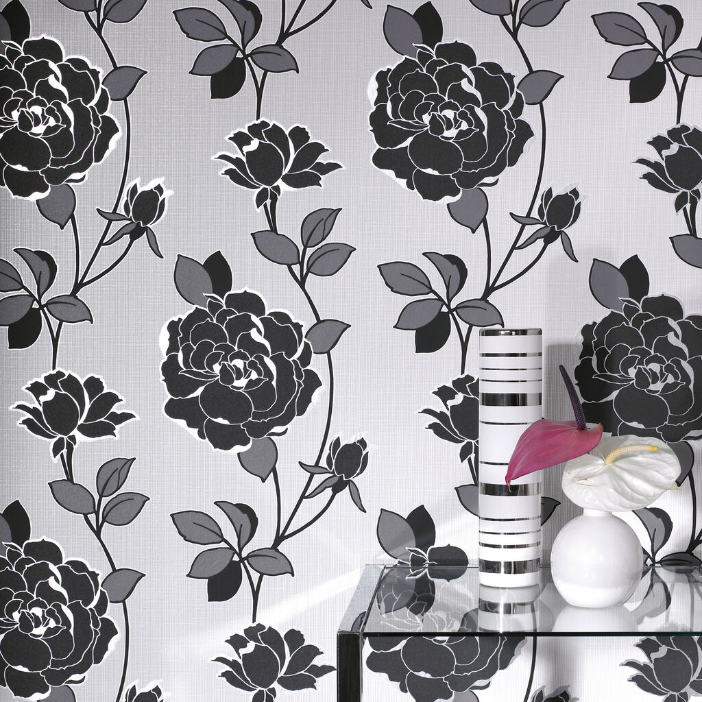 Large Black And White Floral Wallpapers