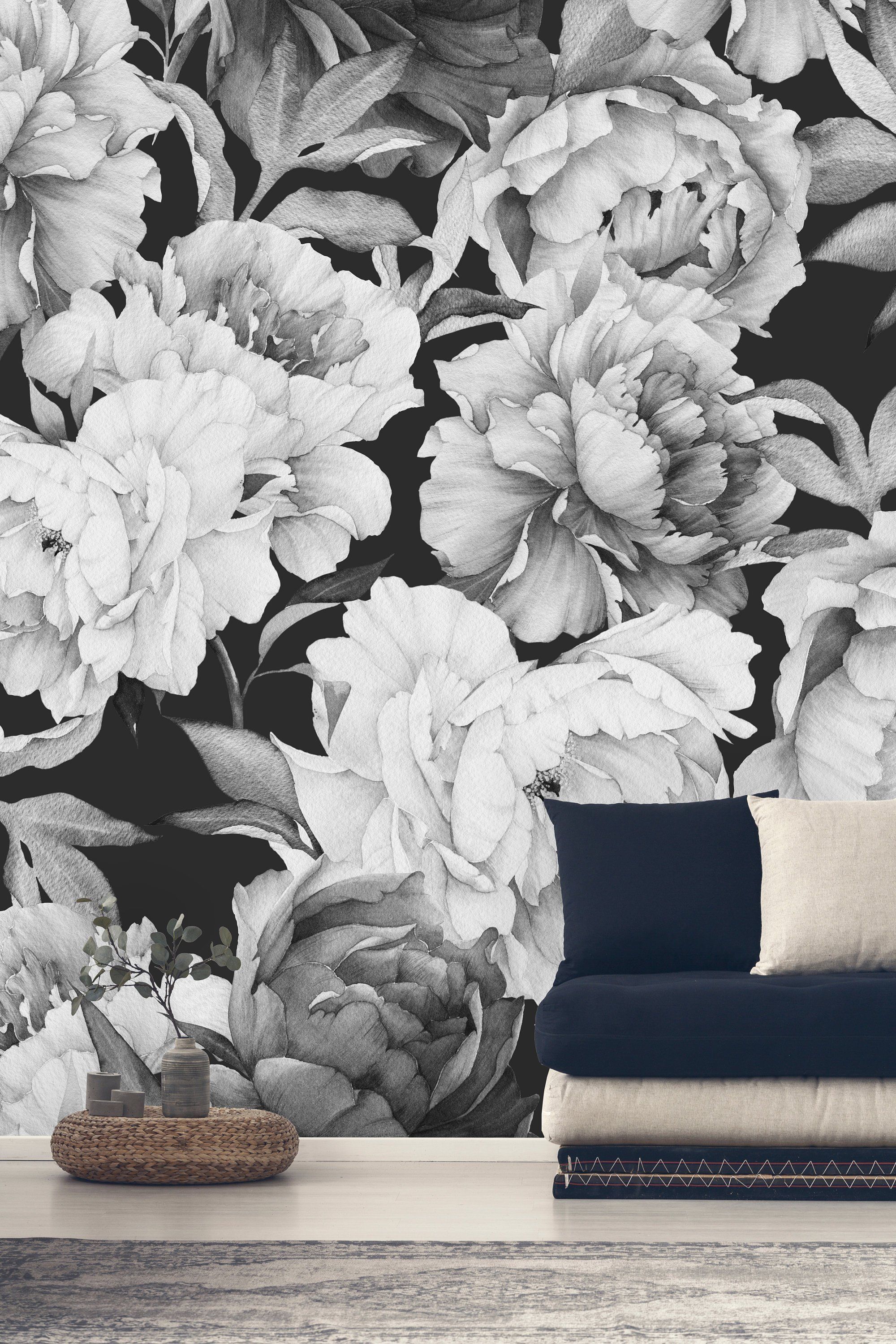 Large Black And White Floral Wallpapers