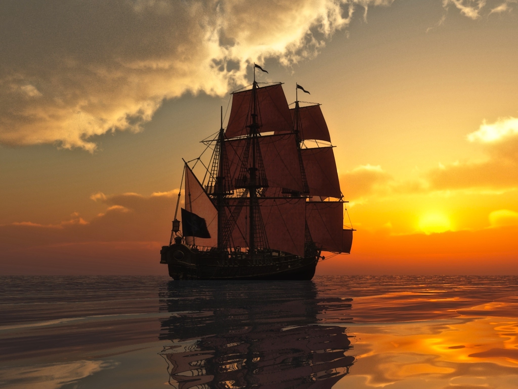 Ocean Ship Sunset Wallpapers